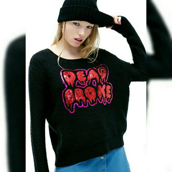 Iron Fist Dead Broke Black Sequin Sweater SZ: XS-S - Picture 2 of 4